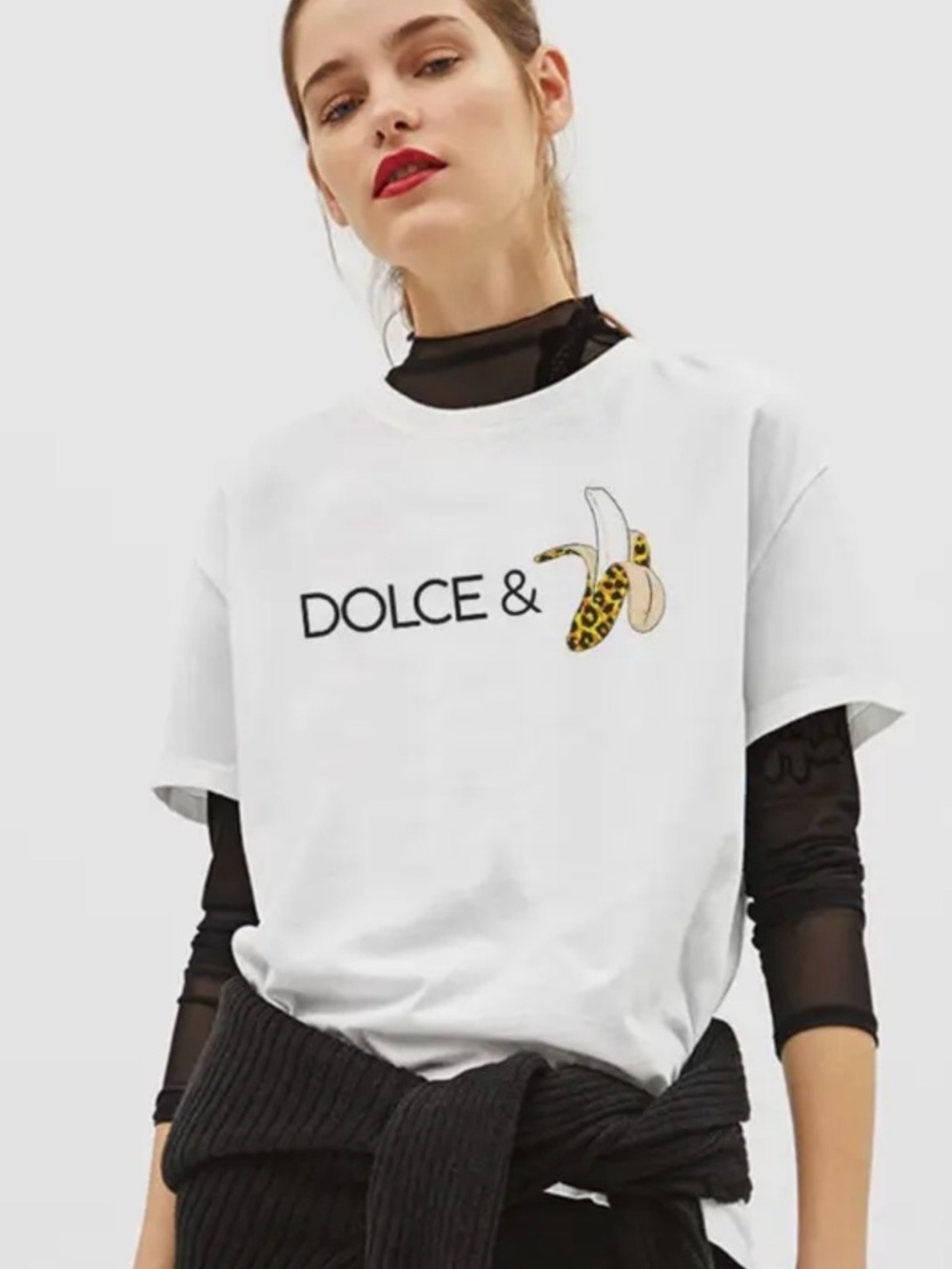 White Graphic Banana Logo Tee - Women's Casual Top